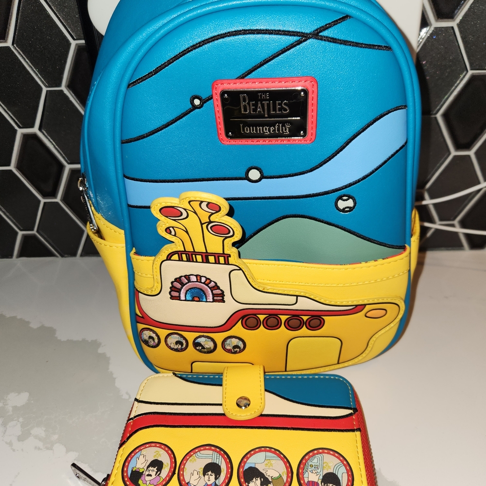 The Beatles Loungefly Yellow Submarine Backpack and Wallet
